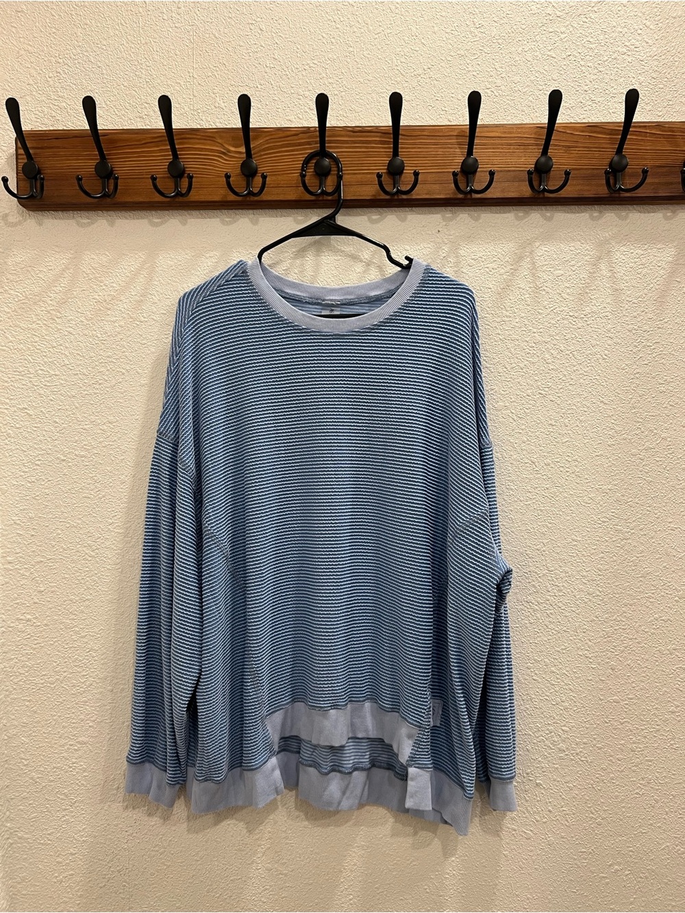 Women's Light Blue Crewneck Striped Knit Top